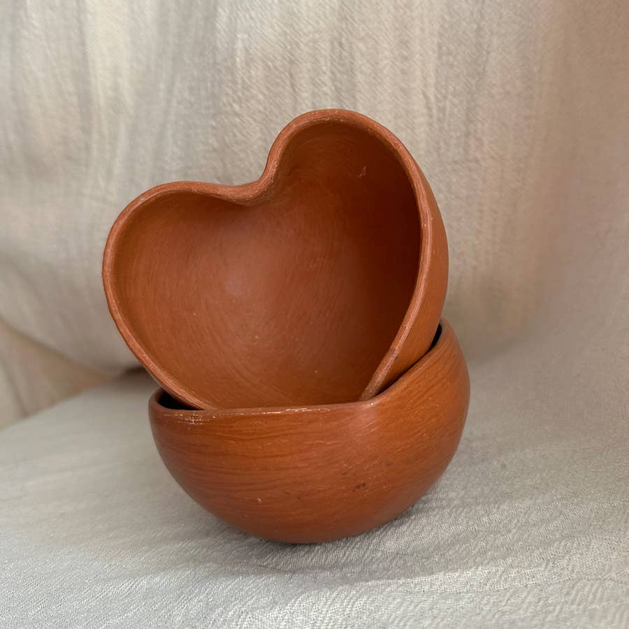 Heart-Shaped Salsero: Handcrafted Oaxacan Red Pottery