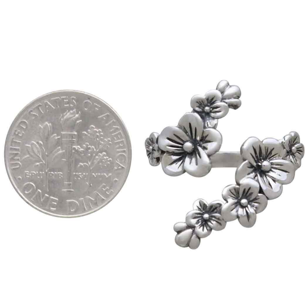 Adjustable Cherry Blossoms Ring: Recycled Sterling Silver