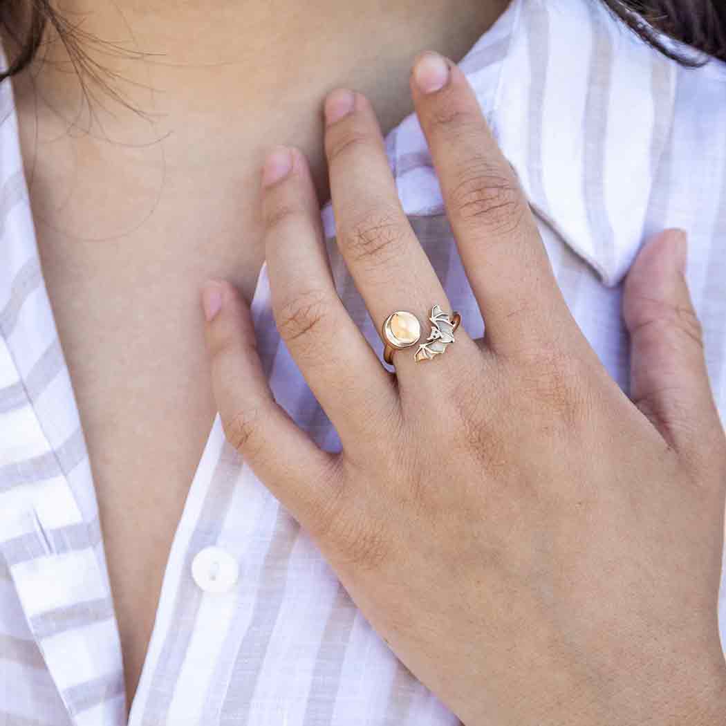 Adjustable Moon And Bat Ring: Sterling Silver