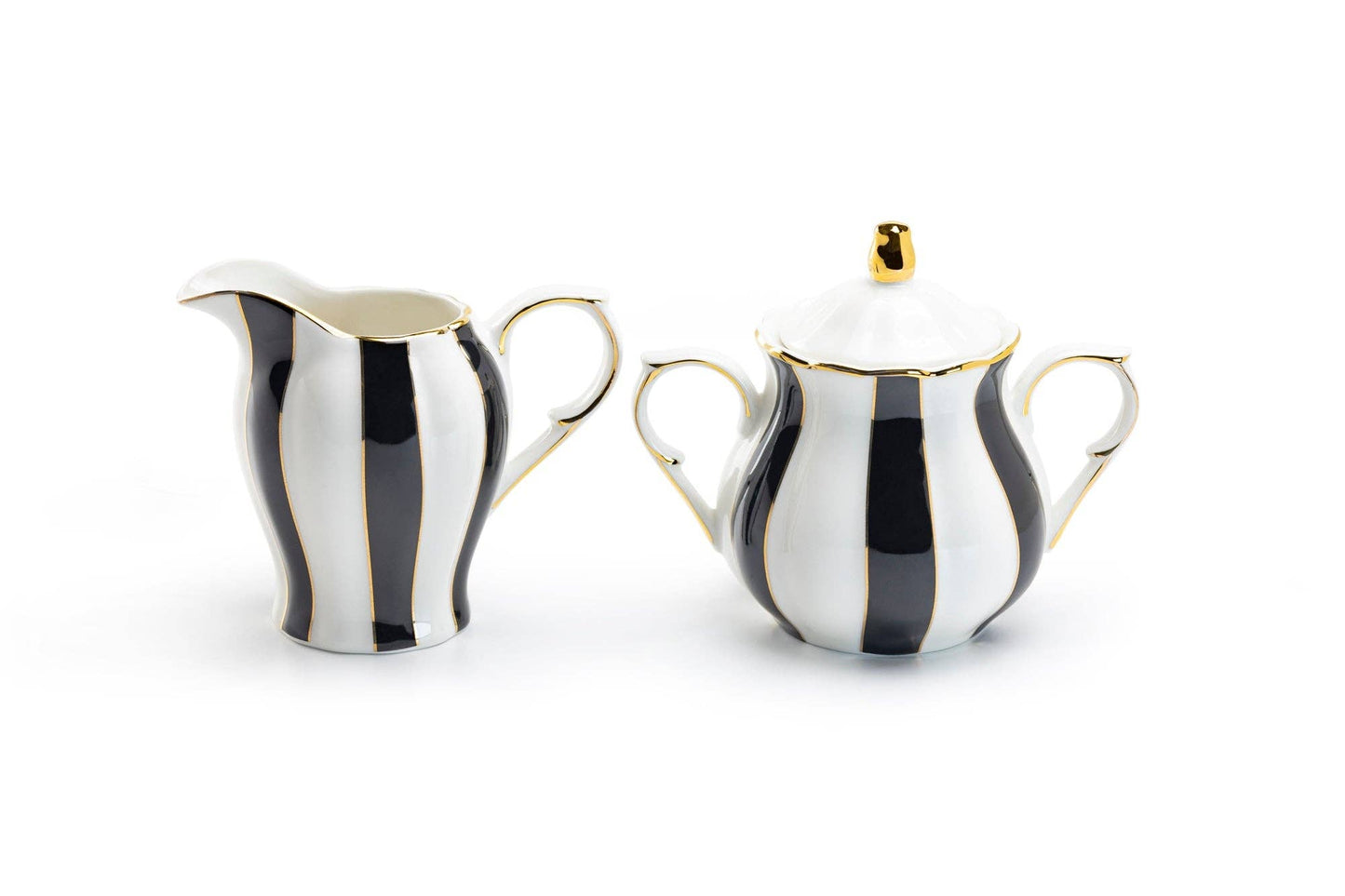 Black And White Scallop Fine Porcelain Sugar And Creamer Set