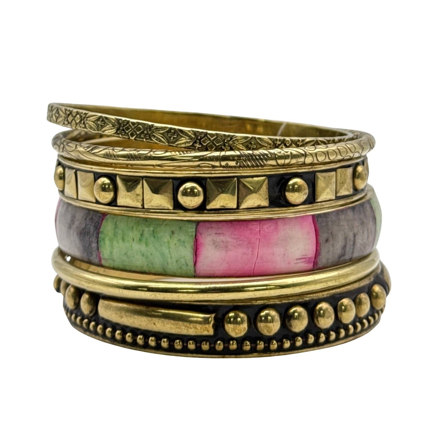Bangle - Multicolor Buffalo Bone and Brass