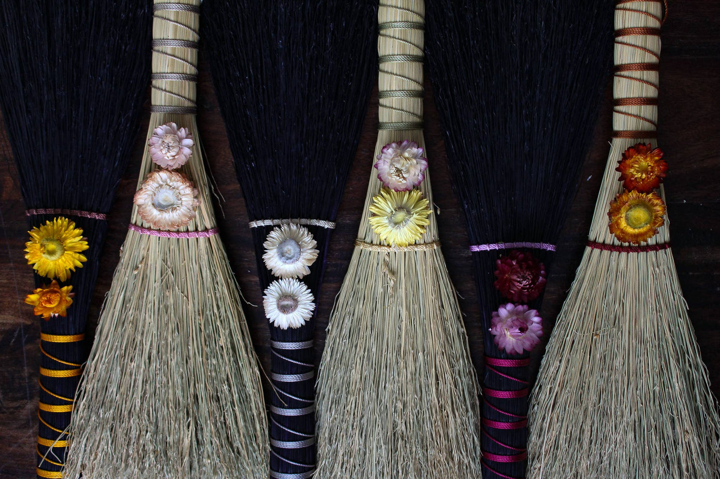 Stitched Strawflower Brooms - Natural