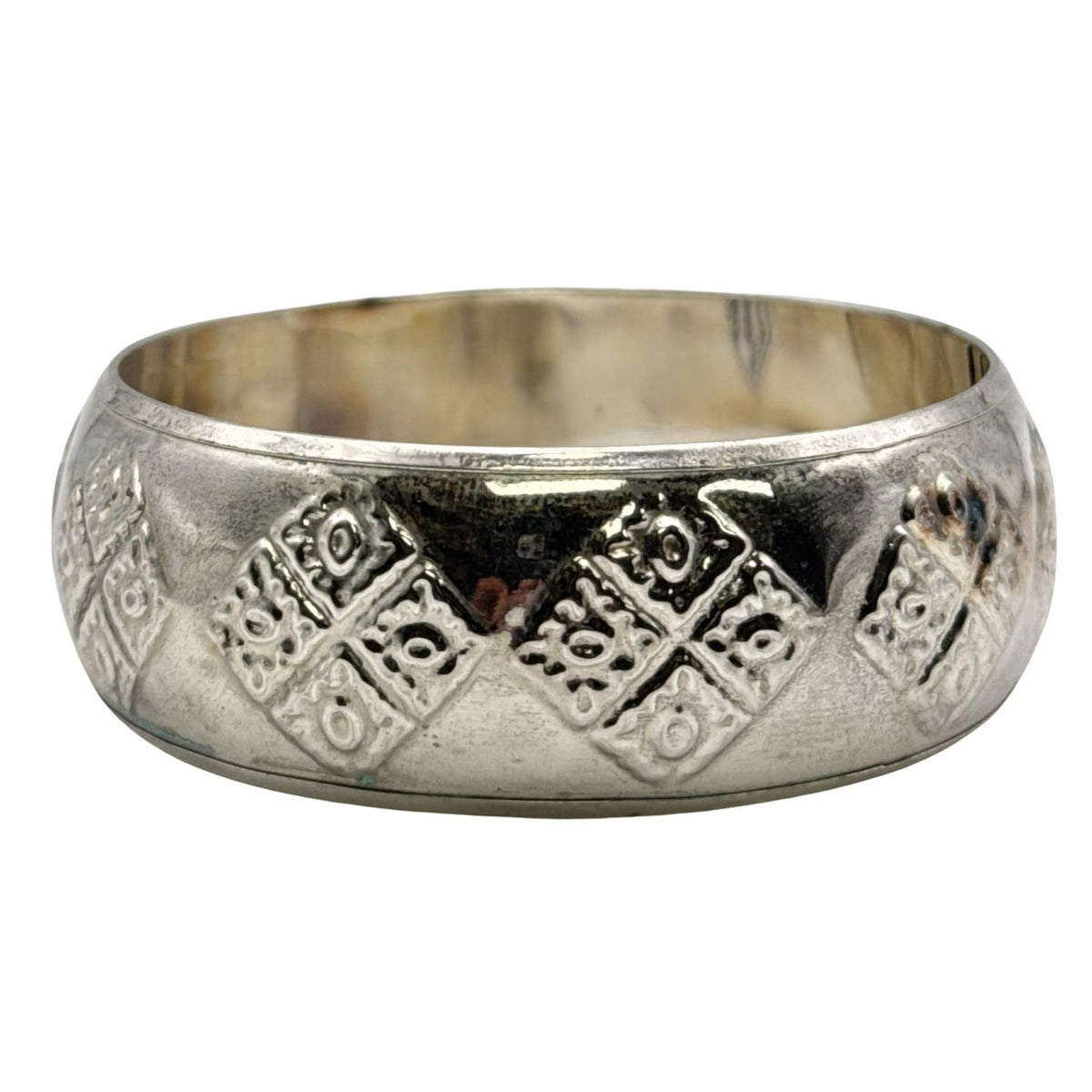 Silver-Tone Embossed Design Brass Metal Bangle Bracelet 1"