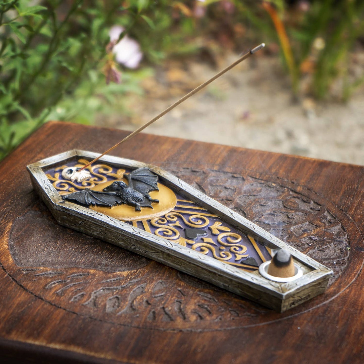 Gothic Vampire Bat Coffin Incense Burner