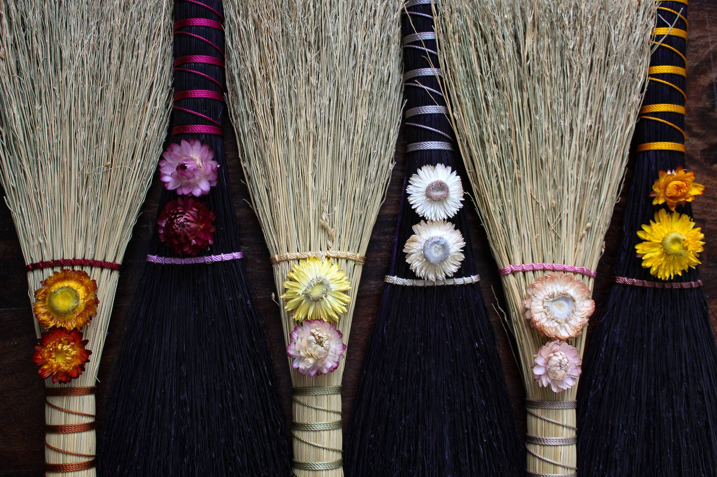 Stitched Strawflower Brooms - Black