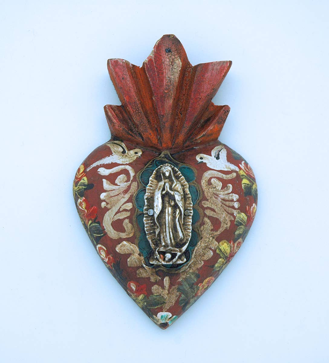 Mexican Wood Heart Decorative Sculpture