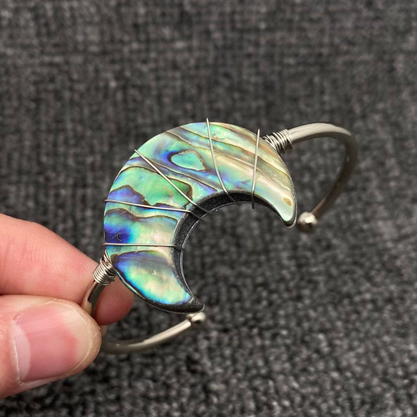 Moon Shape Natural Abalone Shell Cuff Bangle - MS