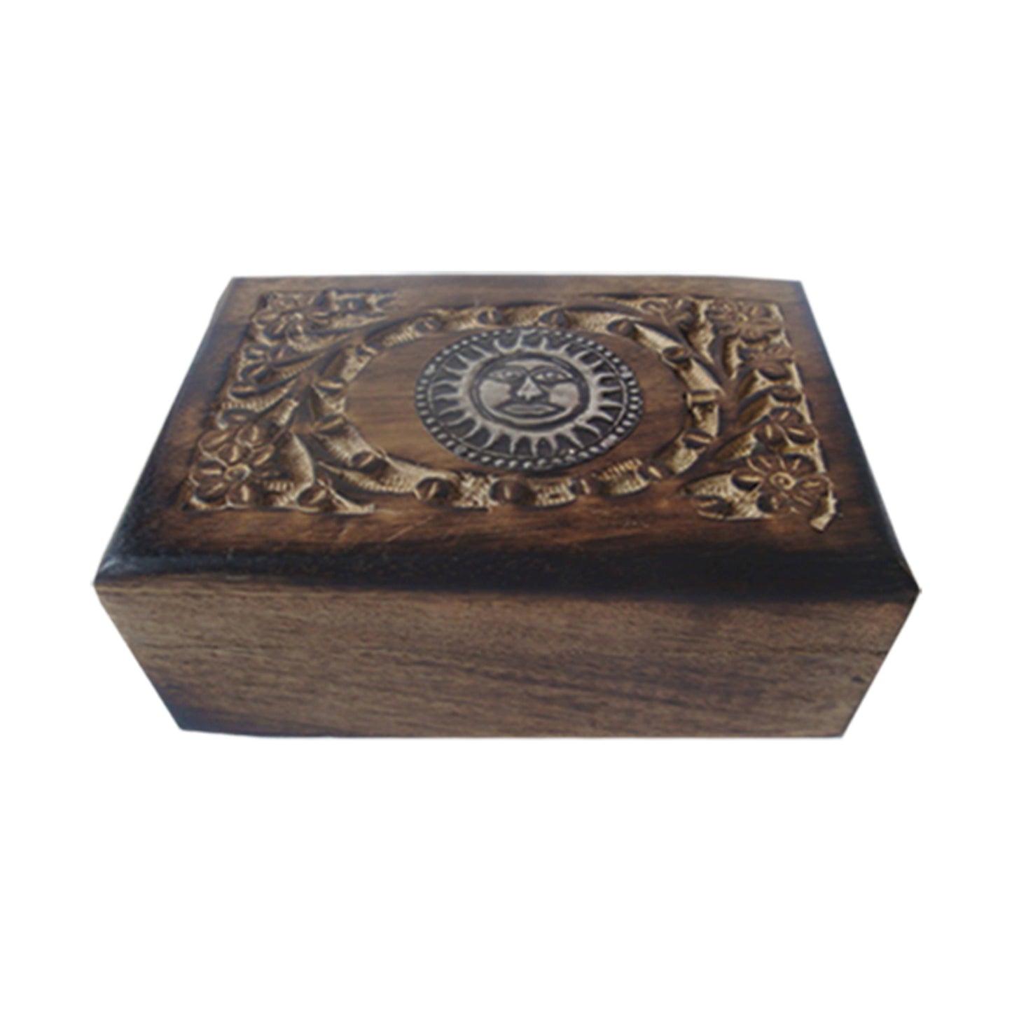Sun Carved Wooden Jewelry Box (6 x 4 in.)