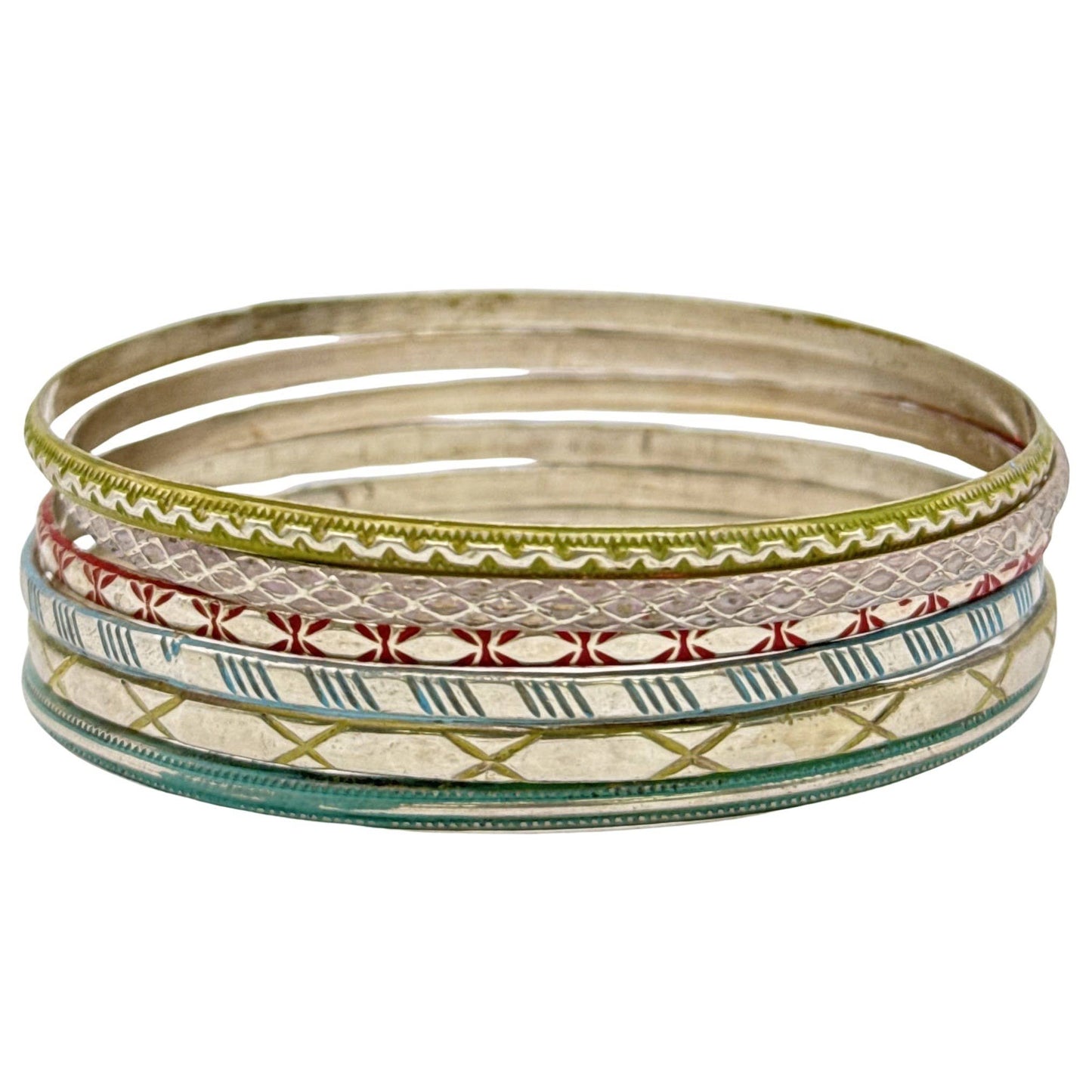 Bangle - Colorful Etched Mixed Design, Brass