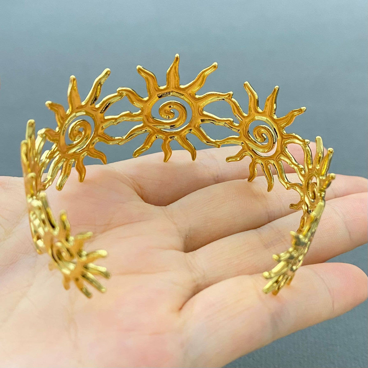 18K Gold Plated S.Steel Vortex Sun Adjustable Cuff