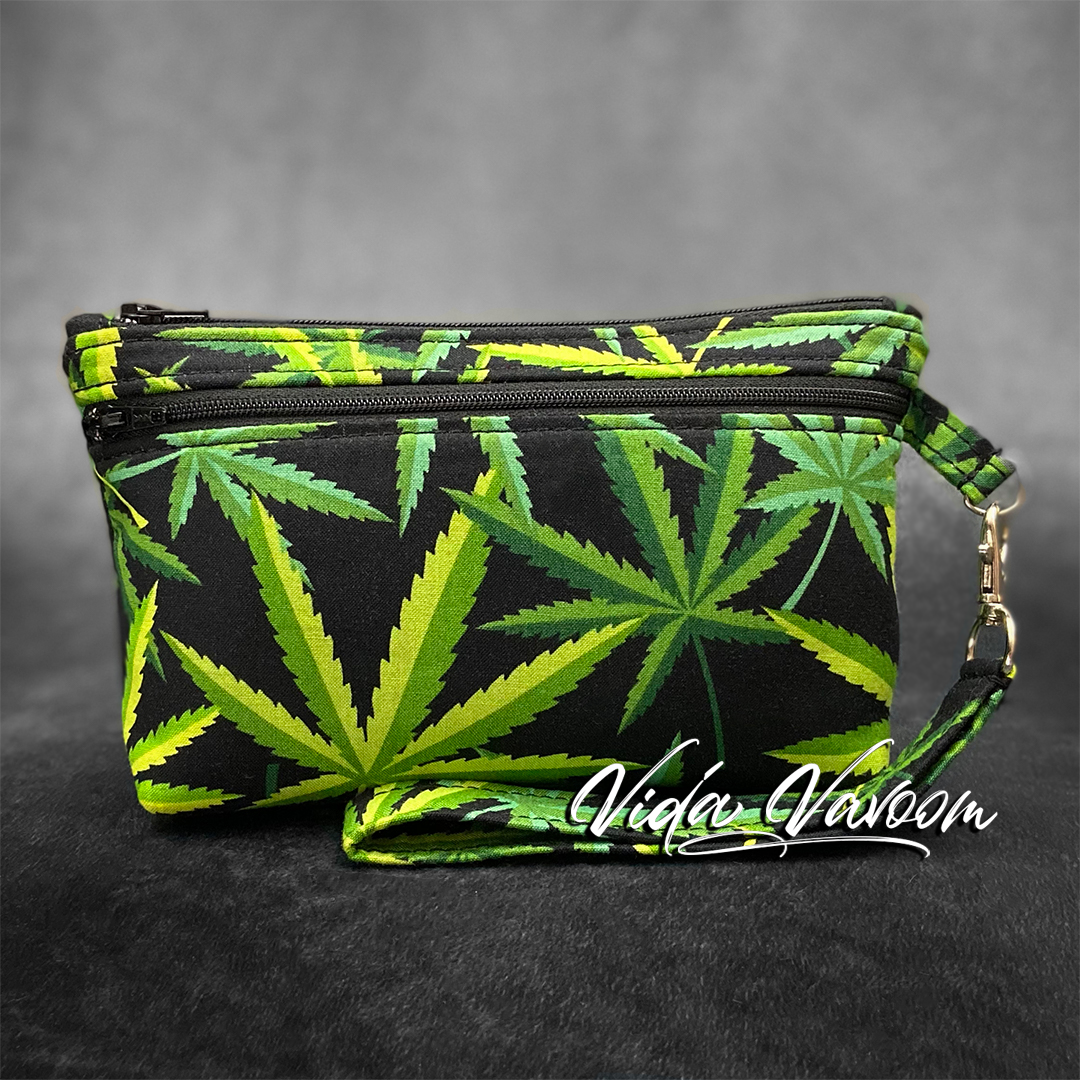 green flower stash bag