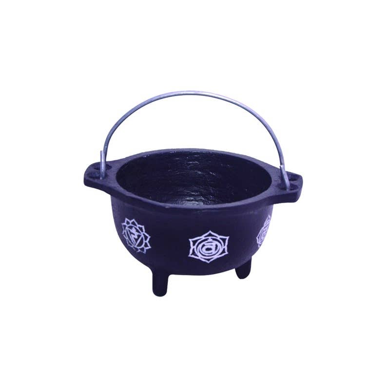 7 Chakras Cast Iron Cauldron w/ Aluminum Hanger (3.5 in.)