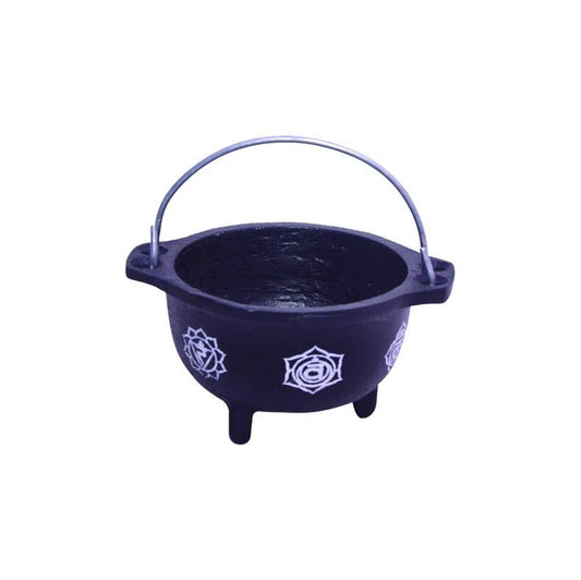 7 Chakras Cast Iron Cauldron w/ Aluminum Hanger (3.5 in.)
