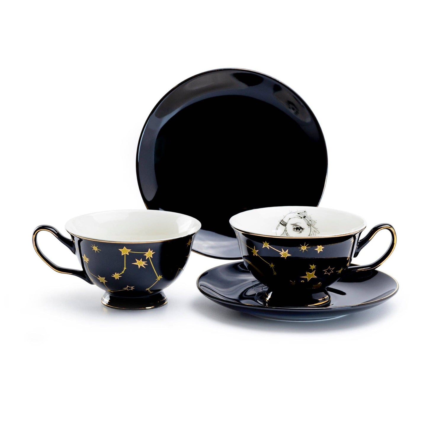 Witchy Crystal Ball Astrology Black Gold Tea Cup And Saucer