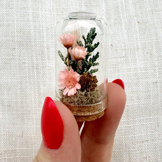 Woodland Blush Mini Terrarium Floral Glass Cloche: 1.75"