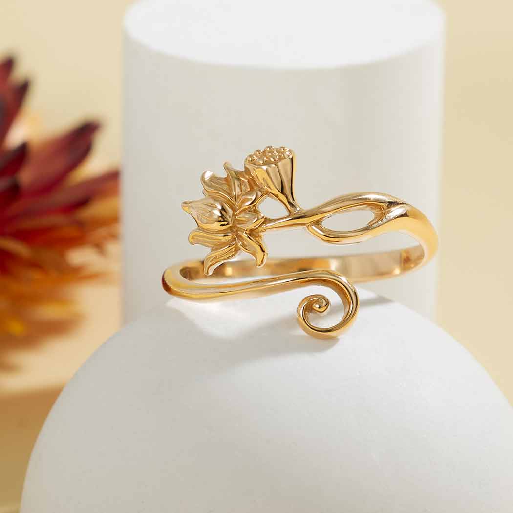 Adjustable Lotus Ring: Bronze