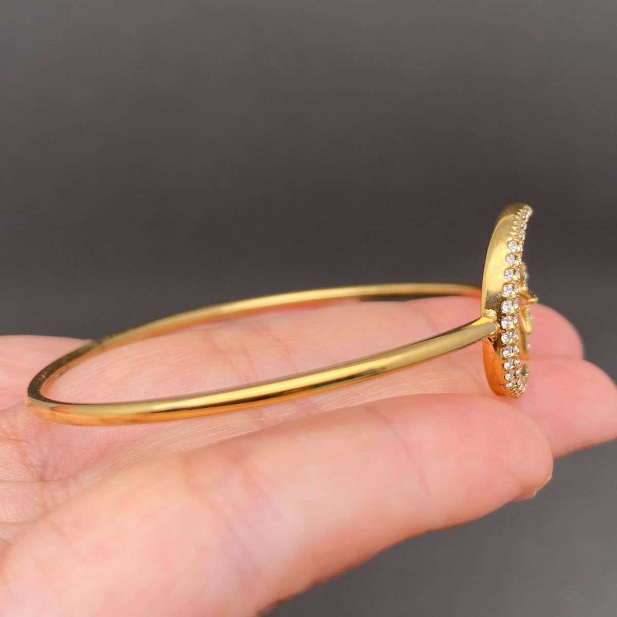 Zircon Inlaid Star & Moon 18K Gold Plated Stainless Steel Cuff