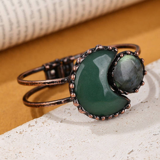 CS/MS - Star Moon Element Natural Stone Craft Bangle: Green Aventurine & Anemousite