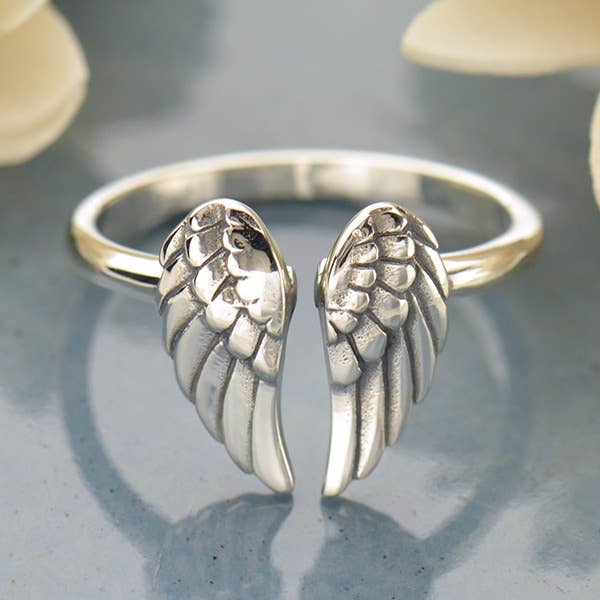 Adjustable Angel Wing Ring: Bronze