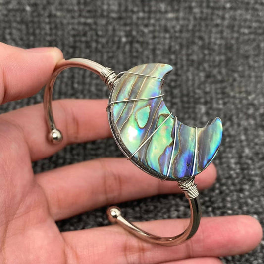 Moon Shape Natural Abalone Shell Cuff Bangle - MS