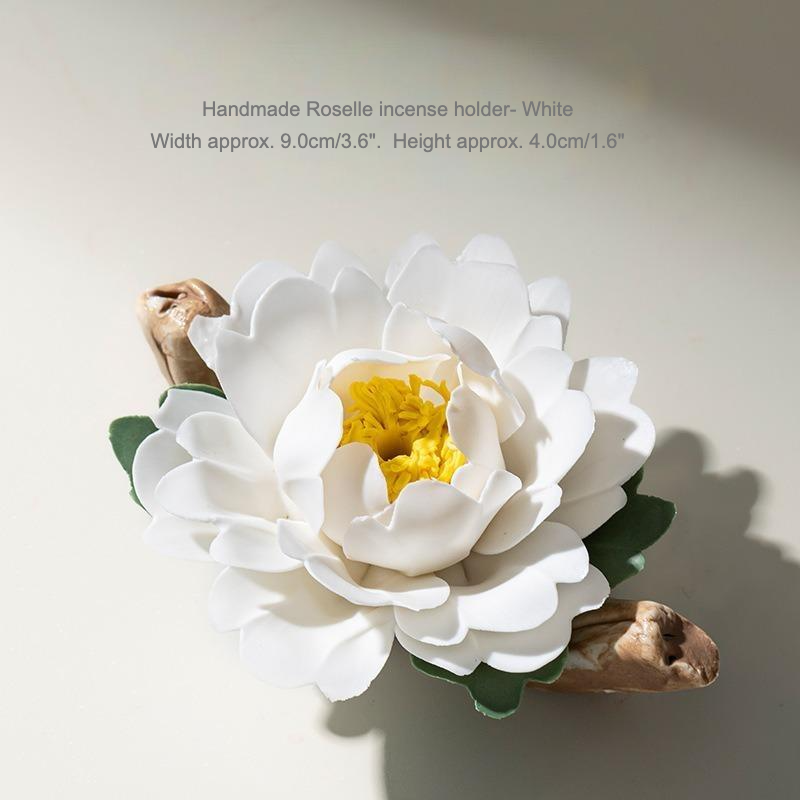 Handmade Ceramic Roselle Flower Incense Holder: Pink