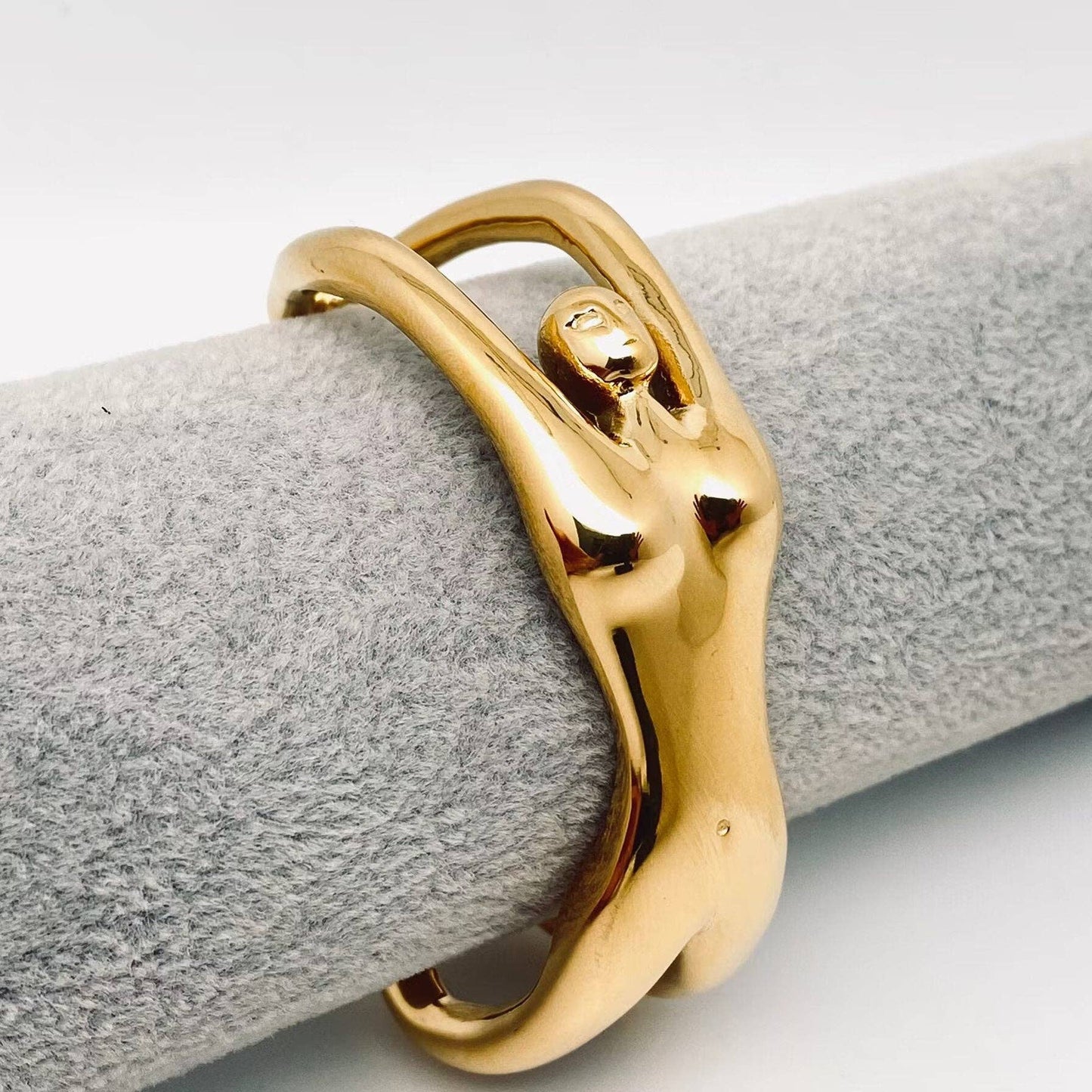 Woman Body 18K Gold Plated Stainless Steel Cuff Bangle - FGS