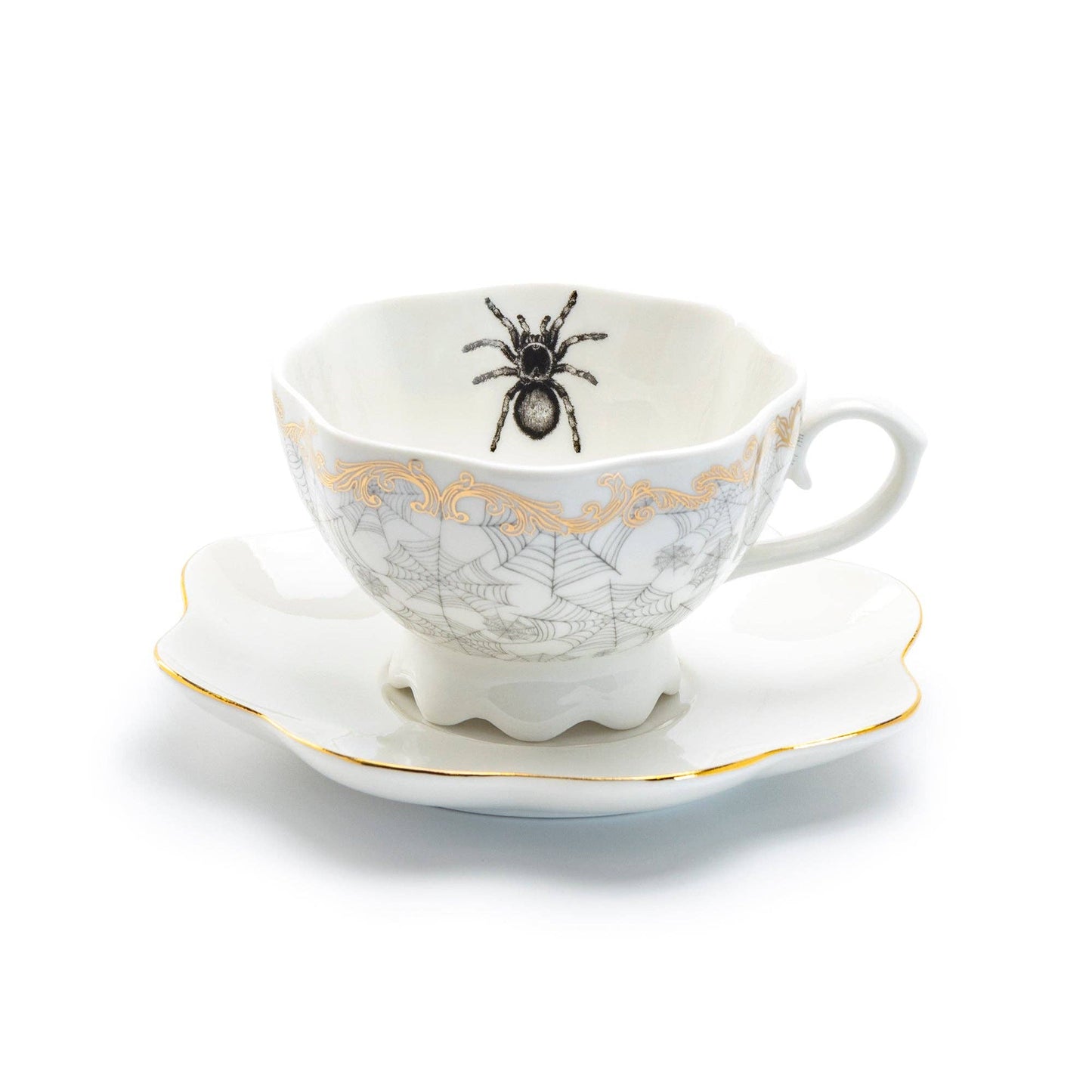 Spider Web White Gold Scallop 7.5oz Tea Cup And Saucer