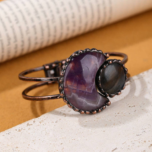 CS/MS - Star Moon Element Natural Stone Craft Bangle: Amethyst & Anemousite