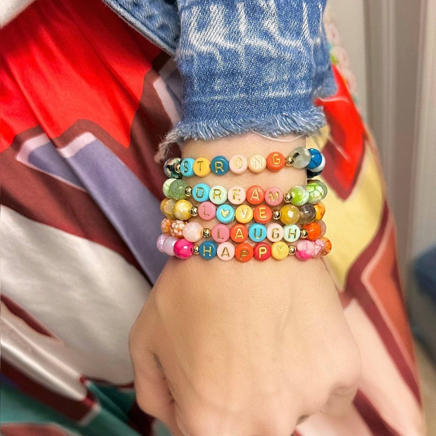 Scarletts Happy Stack of Gemstone Colorful Bracelets: Love