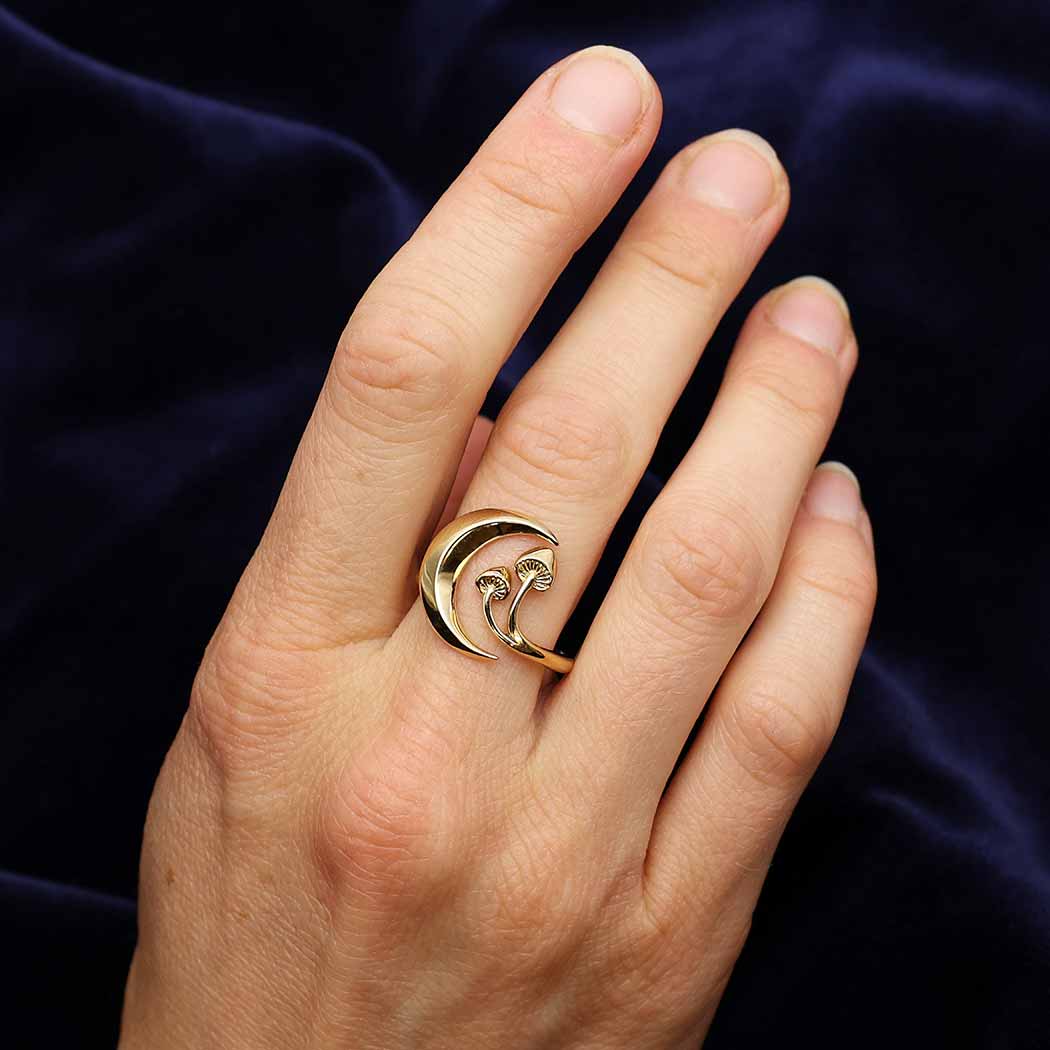 Moon and Mushroom Adjustable Ring: Bronze
