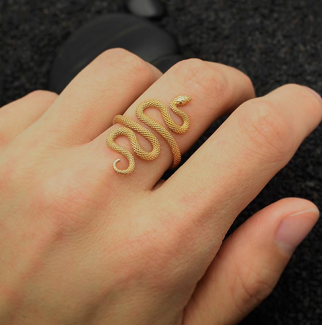 Textured Adjustable Snake Ring: Sterling Silver