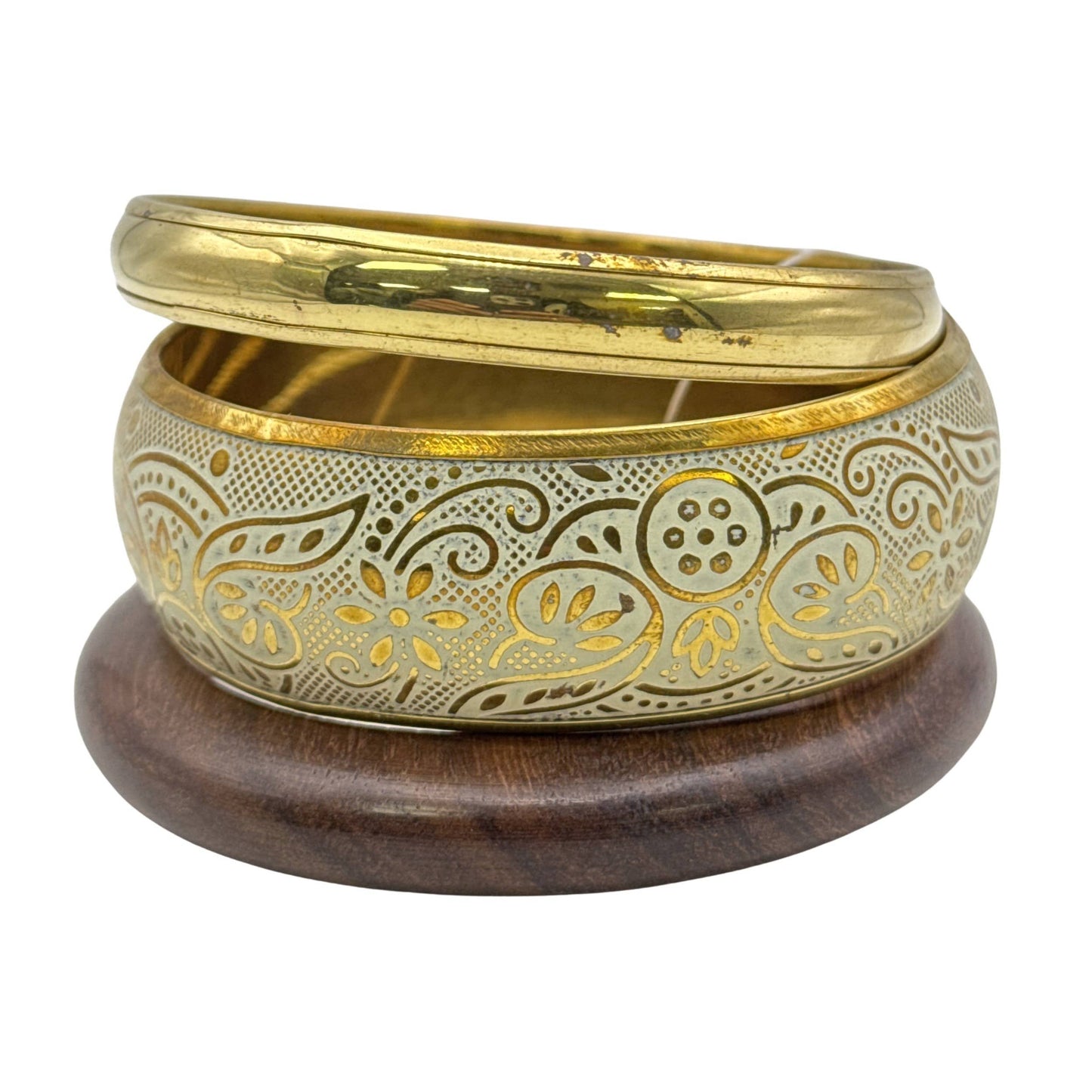 Bangle - White, Brass and Wood