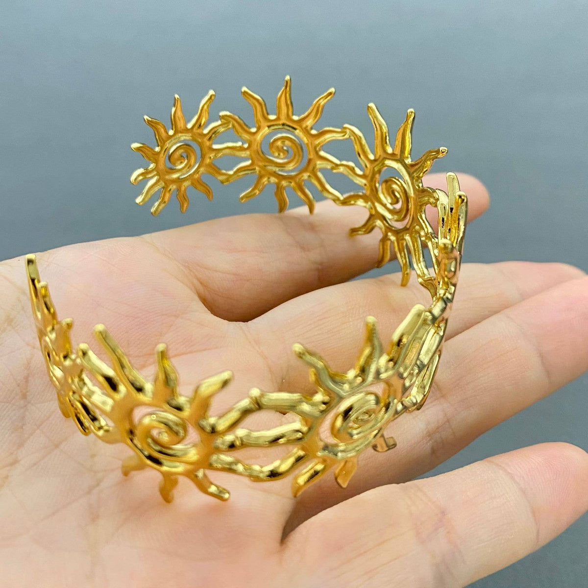 18K Gold Plated S.Steel Vortex Sun Adjustable Cuff