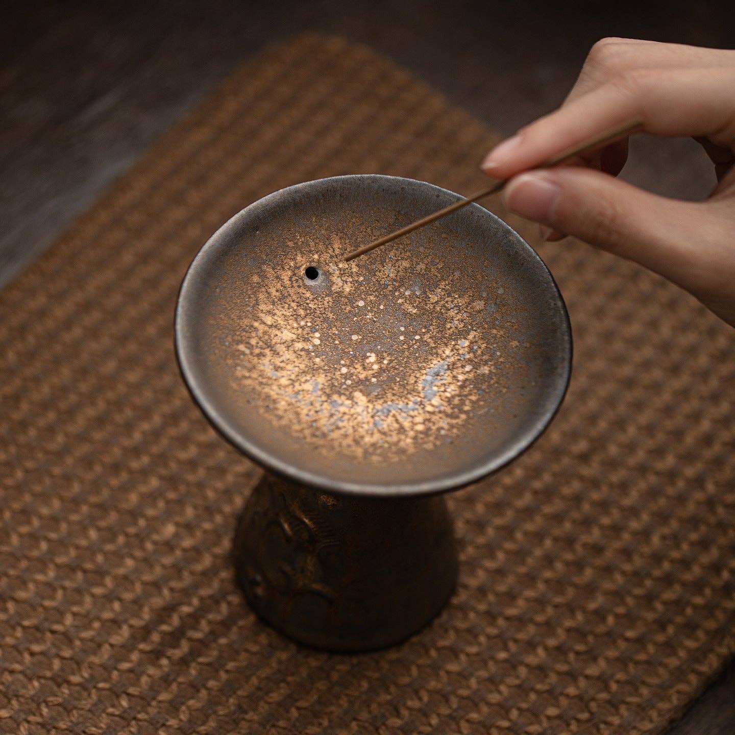 Gilded Iron Glaze - Wave Pattern Incense Burner/Candlestick: Bronze