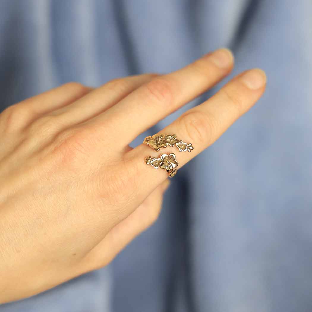 Adjustable Cherry Blossoms Ring: Recycled Sterling Silver