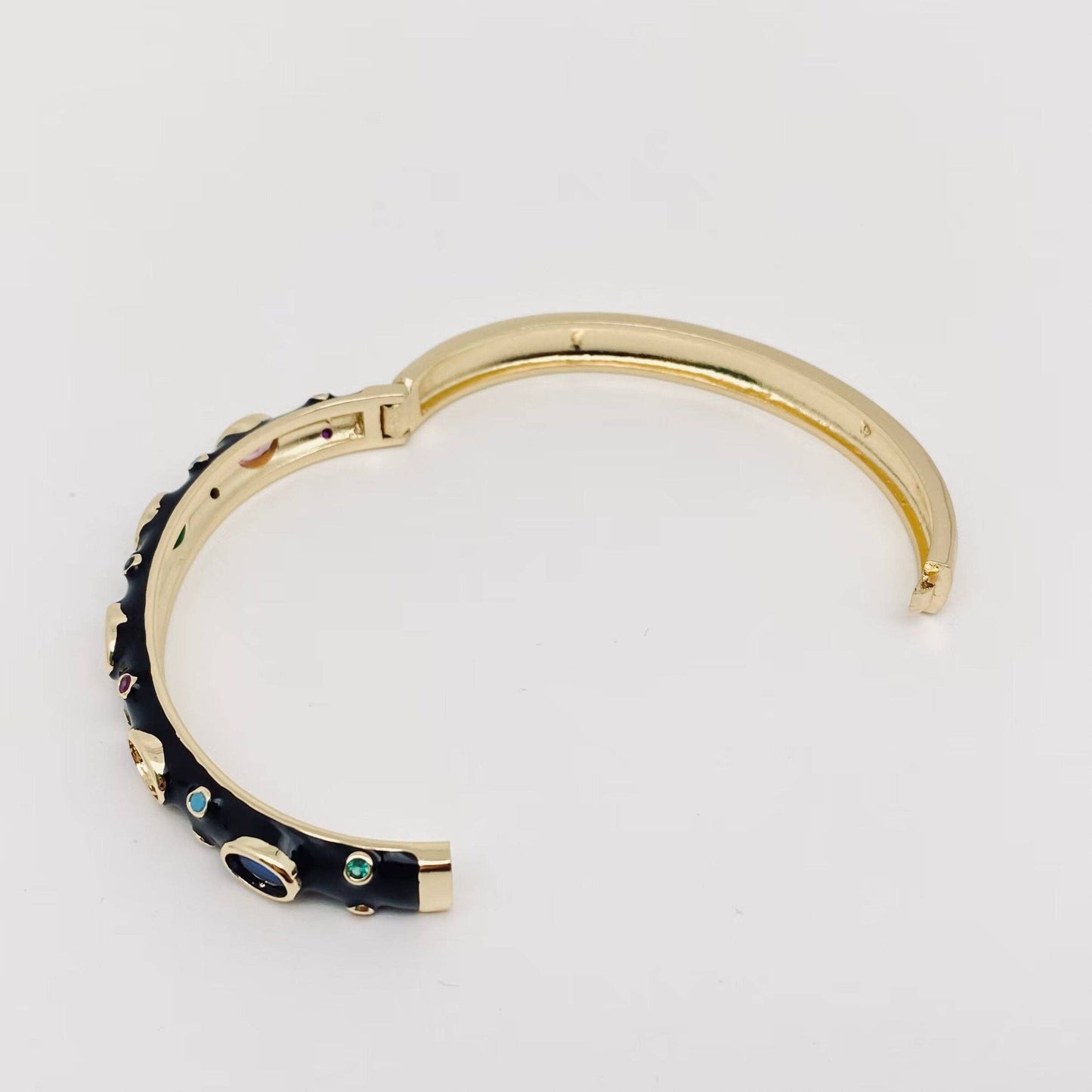 Inlaid Cubic Zirconia Gold Plated 8MM Enamel Bangle: Light Pink
