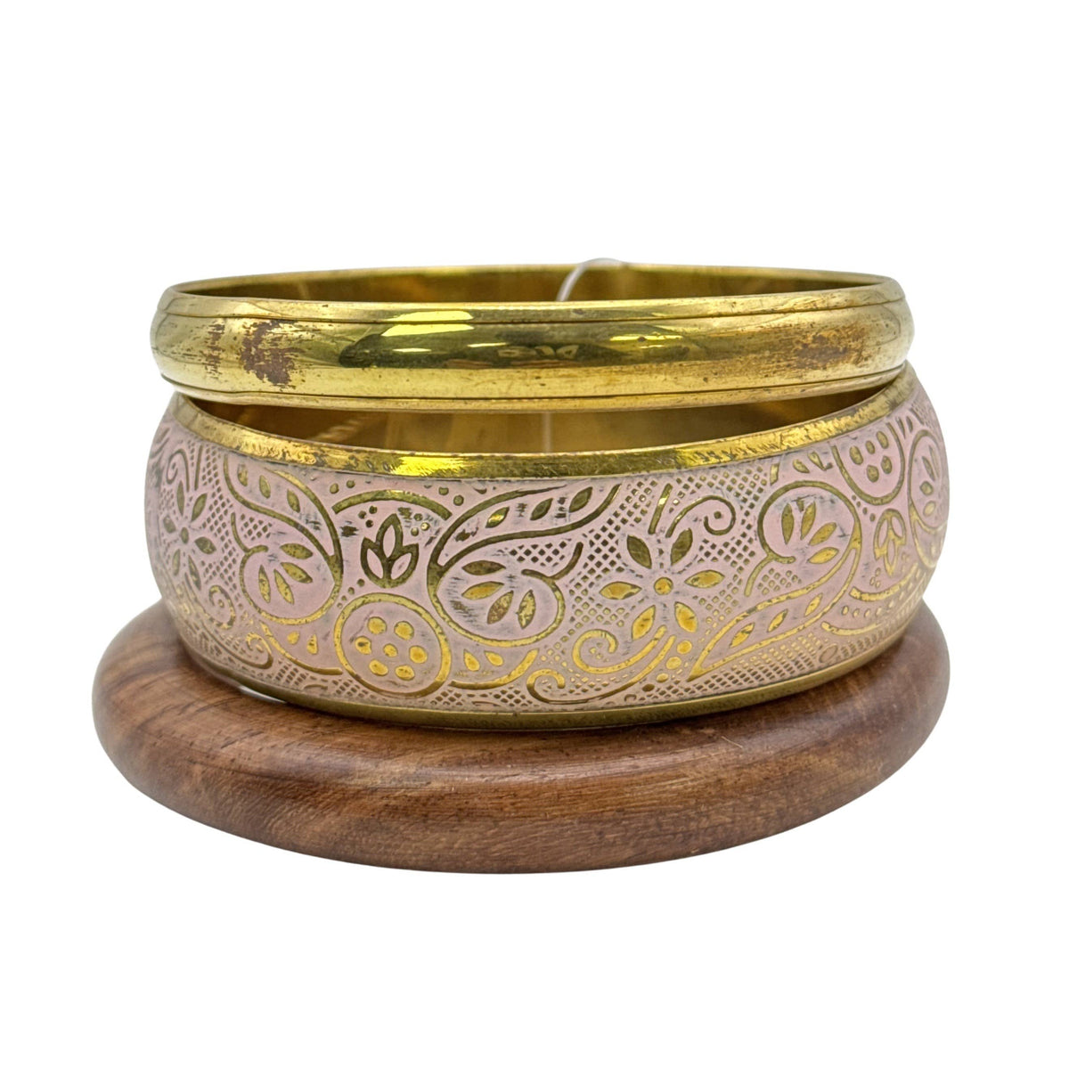 Brass and Wood  Patina Color Bangle Sets: Pink