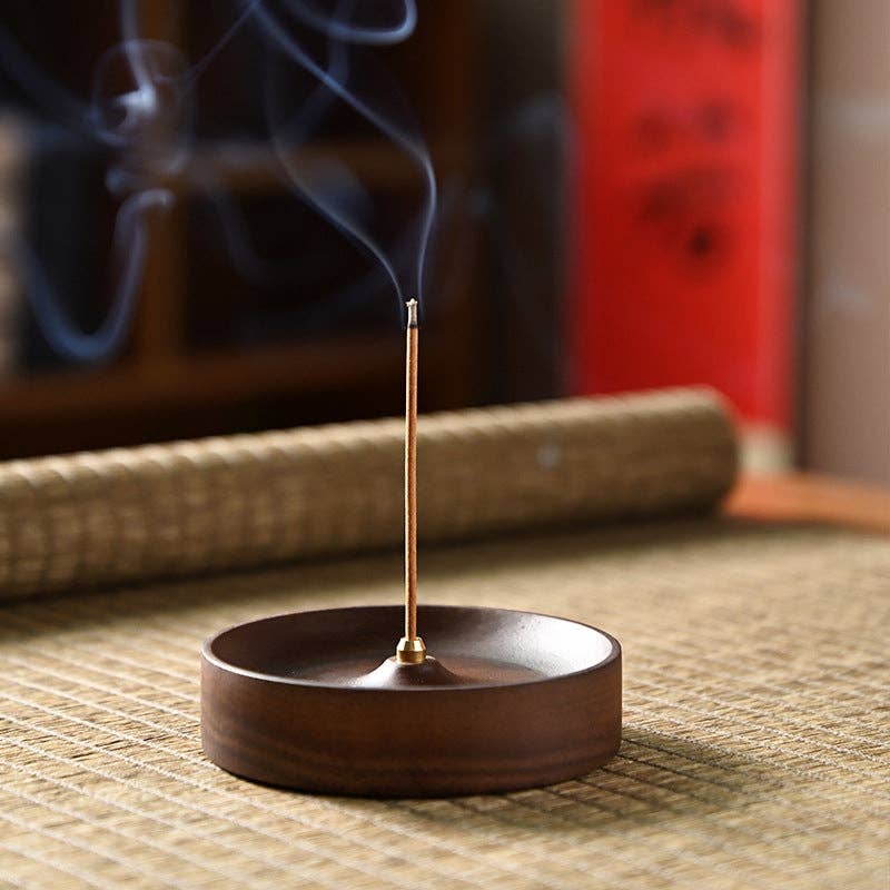 Walnut Wood Incense Burner: Round