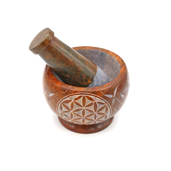 Soapstone Mortar & Pestle - Orange Flower of Life