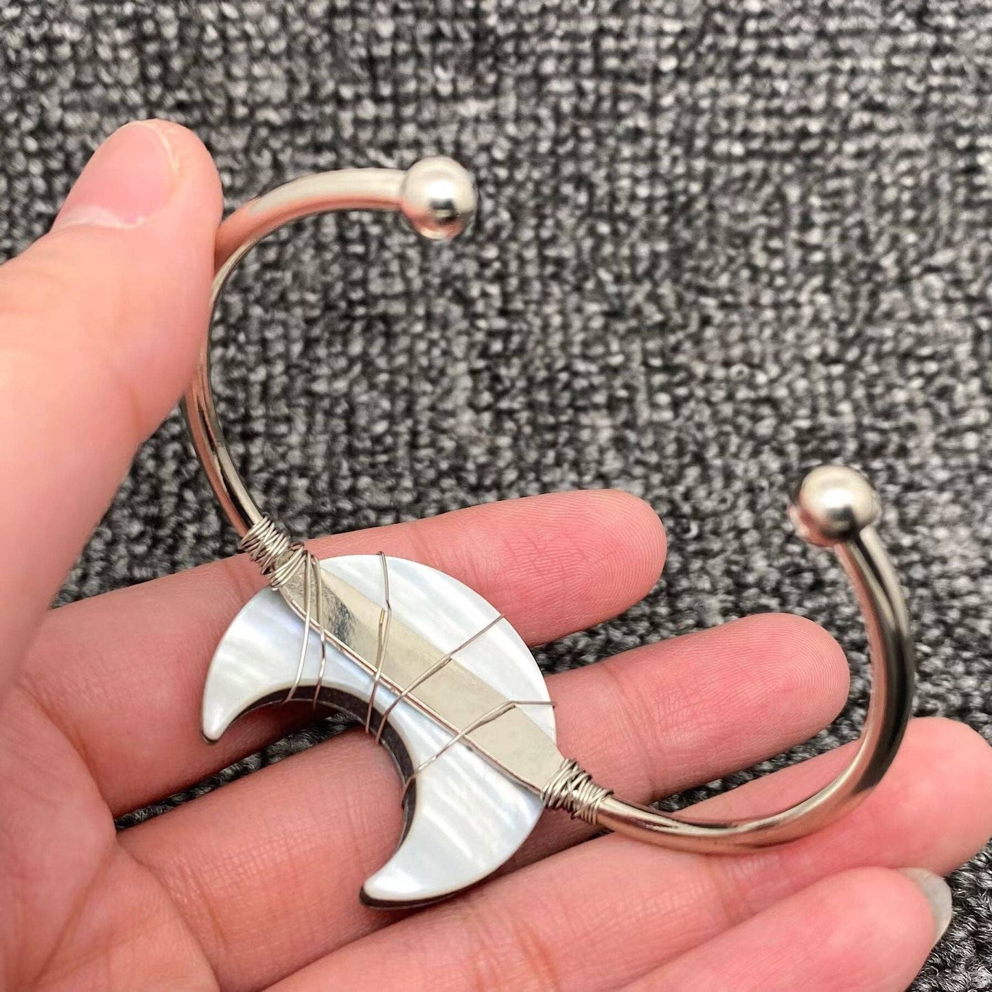 Moon Shape Natural Abalone Shell Cuff Bangle - MS