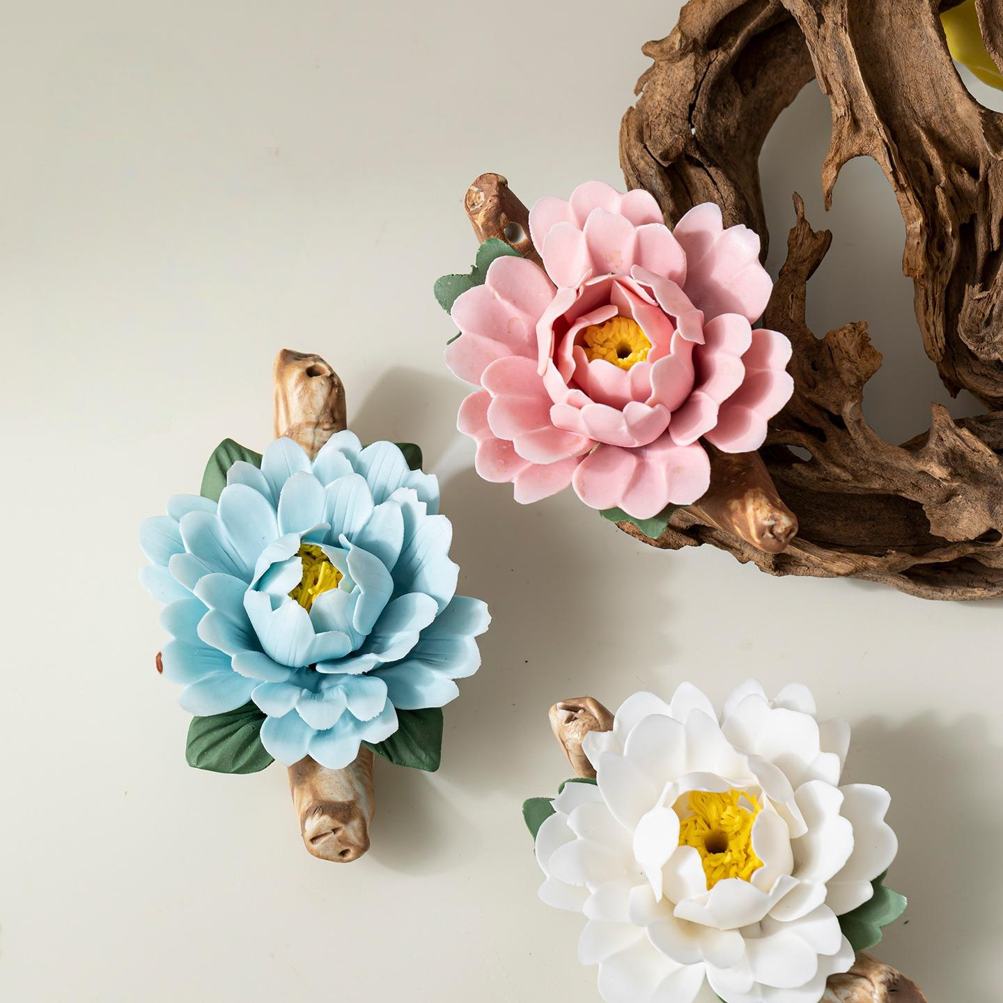 Handmade Ceramic Roselle Flower Incense Holder: Pink