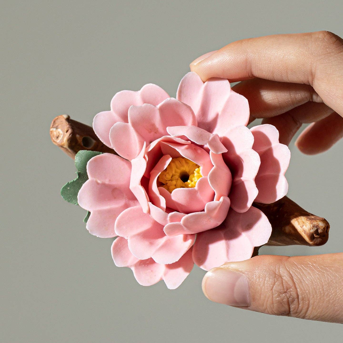 Handmade Ceramic Roselle Flower Incense Holder: Pink