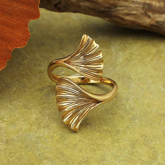 Adjustable Ginkgo Leaf Ring: Bronze