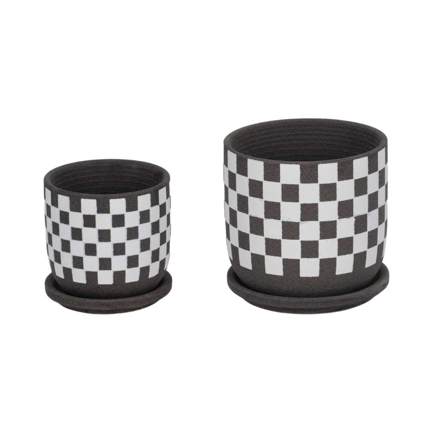 Ceramic Checkerboard Saucer Planter- Large