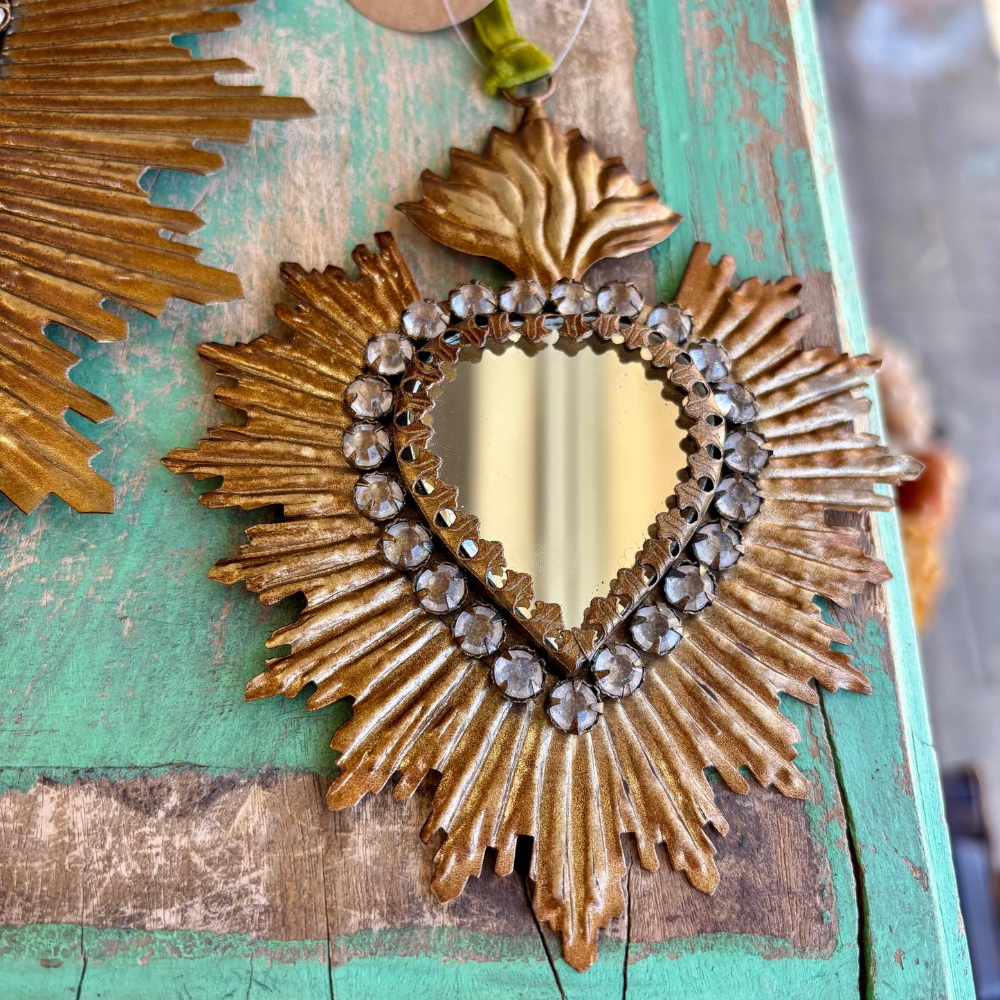 Jeweled Rays Gold Sacred Heart Mirror: Medium