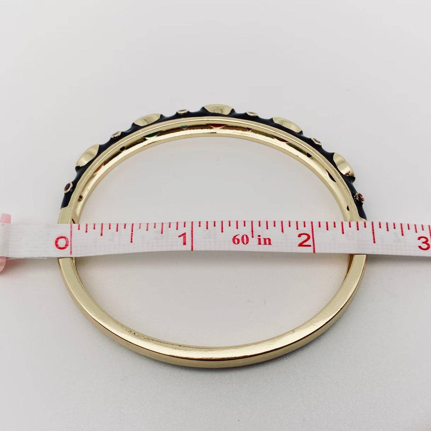 Inlaid Cubic Zirconia Gold Plated 8MM Enamel Bangle: Light Pink