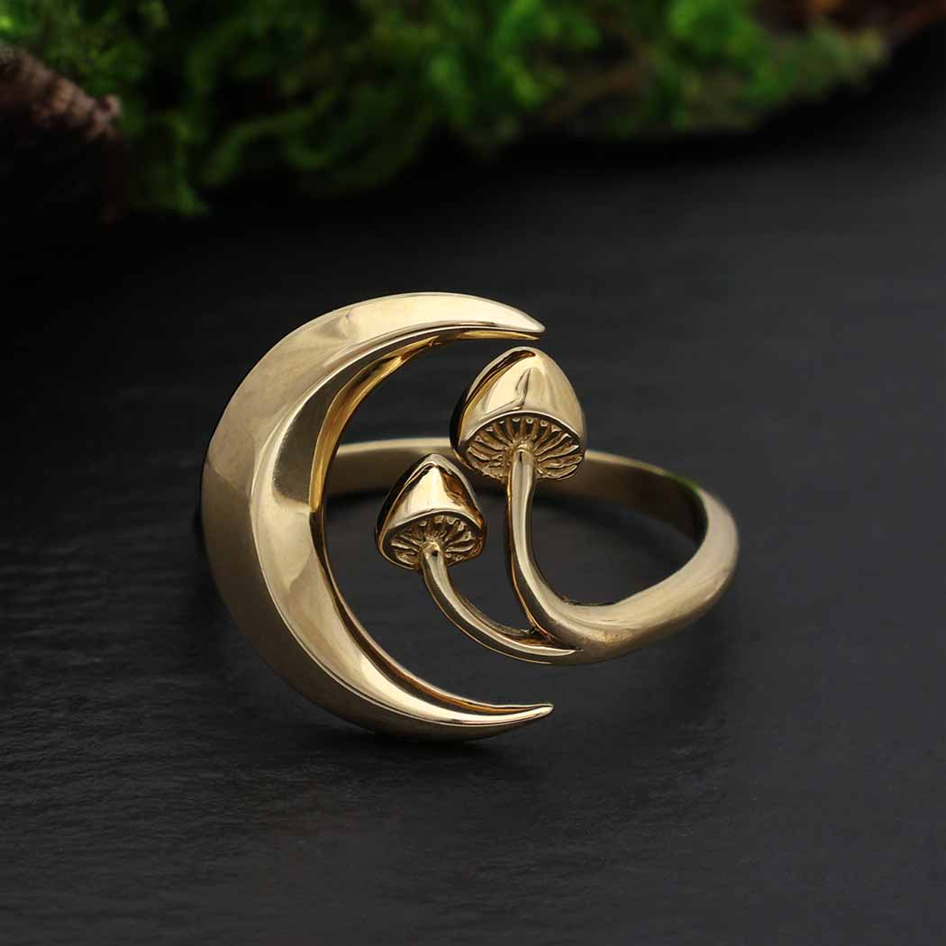 Moon and Mushroom Adjustable Ring: Bronze