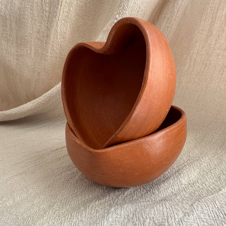 Heart-Shaped Salsero: Handcrafted Oaxacan Red Pottery