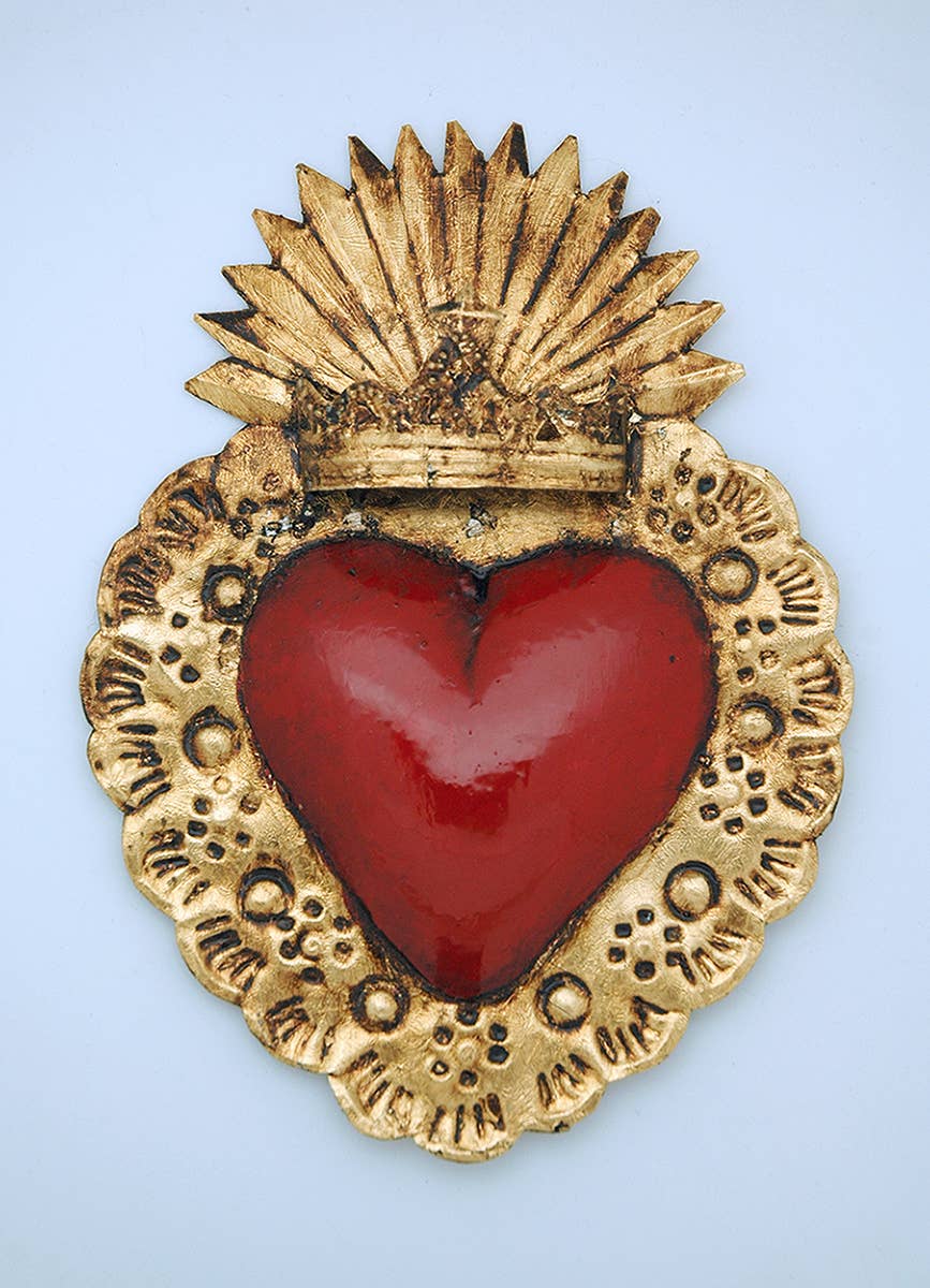 MXAL-H3 - Mexican Tin Heart Wall Accent with Crown