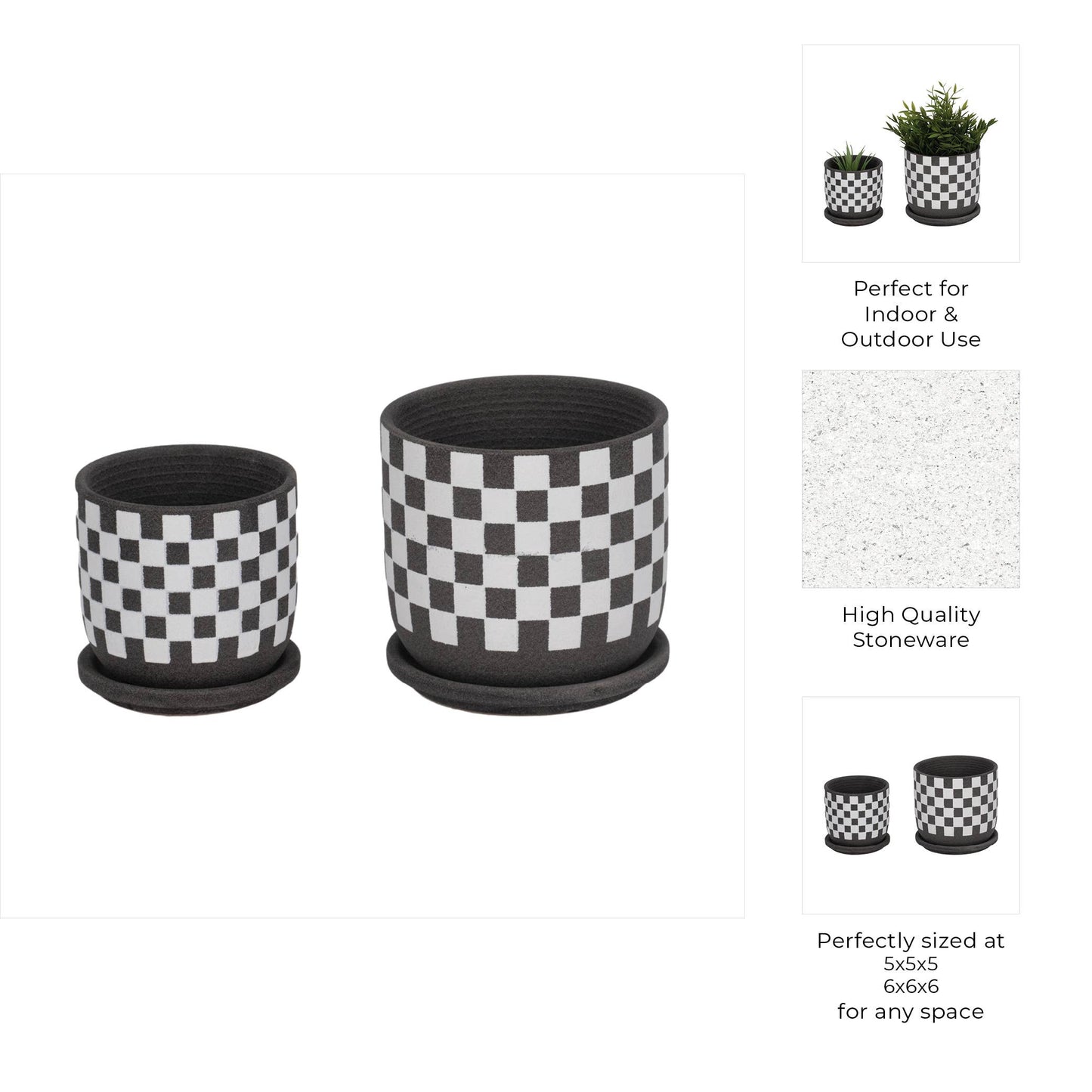 Ceramic Checkerboard Saucer Planter- Large